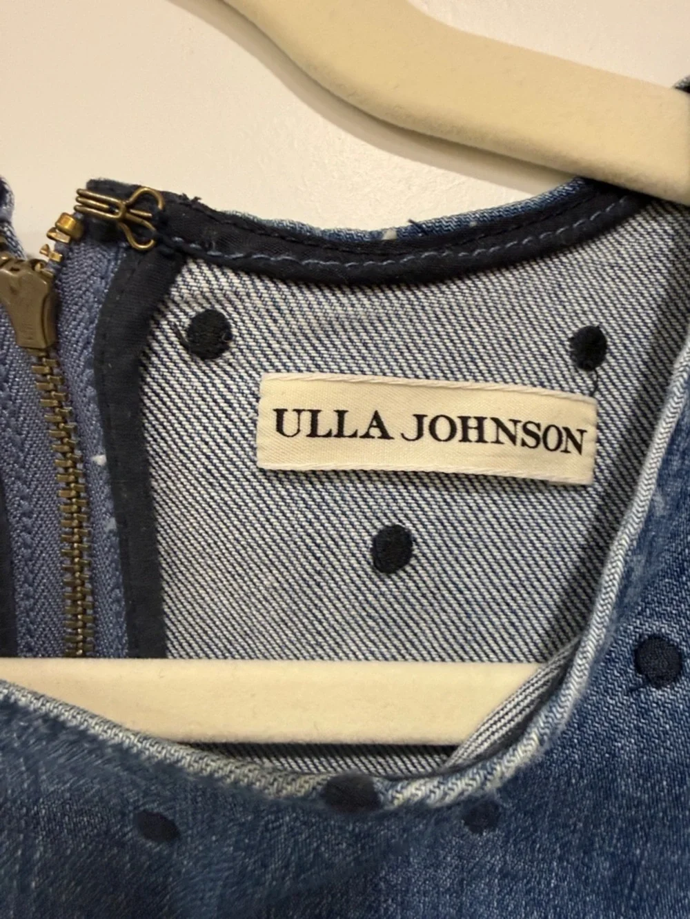 Ulla Johnson Blue Denim Polka Dot Puff-Sleeve Dress - Picture 2 of 8